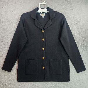 Talbots Coat Sweater Cardigan Women Small 100% Merinol Wool Gold Button Up Black